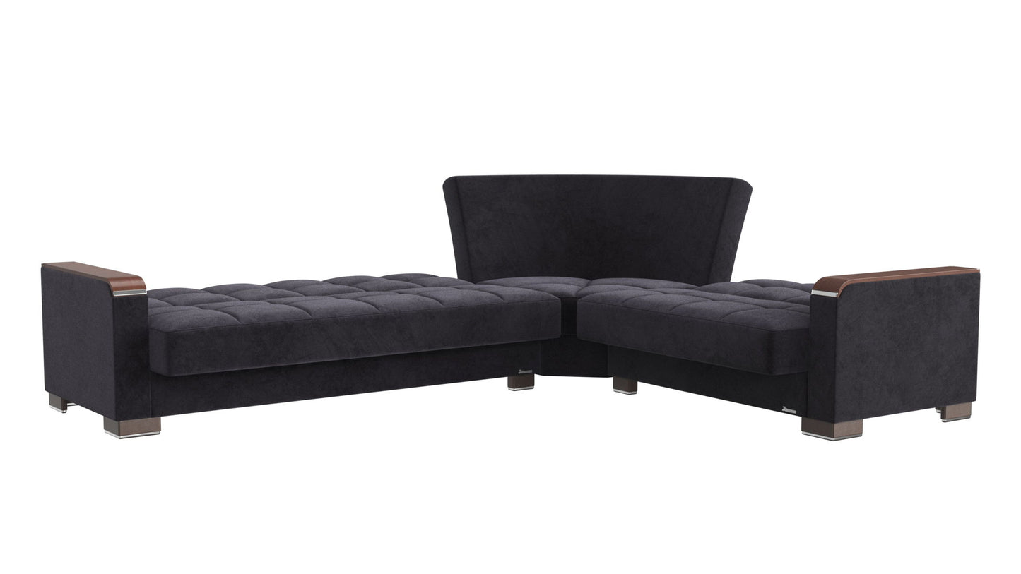 Ottomanson Armada X - Upholstered Convertible Wood Trimmed Sectional With Storage - Microfiber