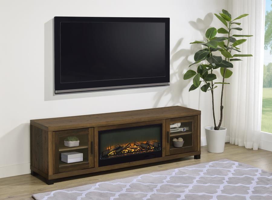 Havering - 71" TV Stand Fireplace Media Console - Dark Pine