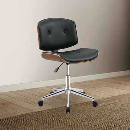 Camila - 36" Office Chair - Black Synthetic Leather & Walnut