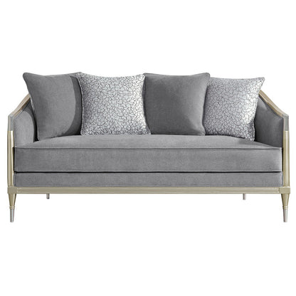 Fernando - Loveseat With 4 Pillows - Gray Chenille & Champagne