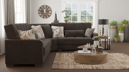 Ottomanson Armada X - Upholstered Convertible Wood Trimmed Sectional With Storage - Microfiber
