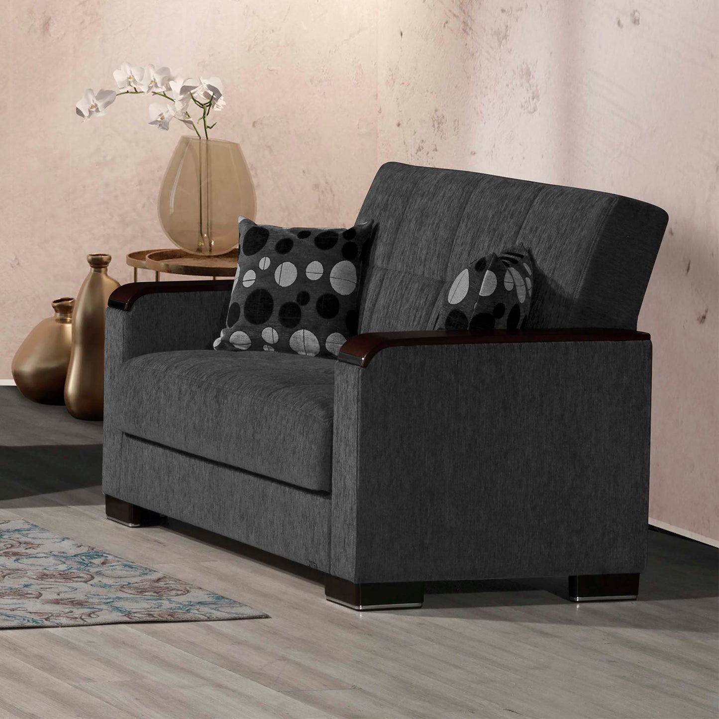 Ottomanson Armada X - Upholstered Convertible Wood Trimmed Loveseat With Storage