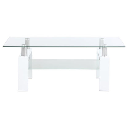 Dyer - 1-Shelf Rectangular Glass Top Coffee Table - White