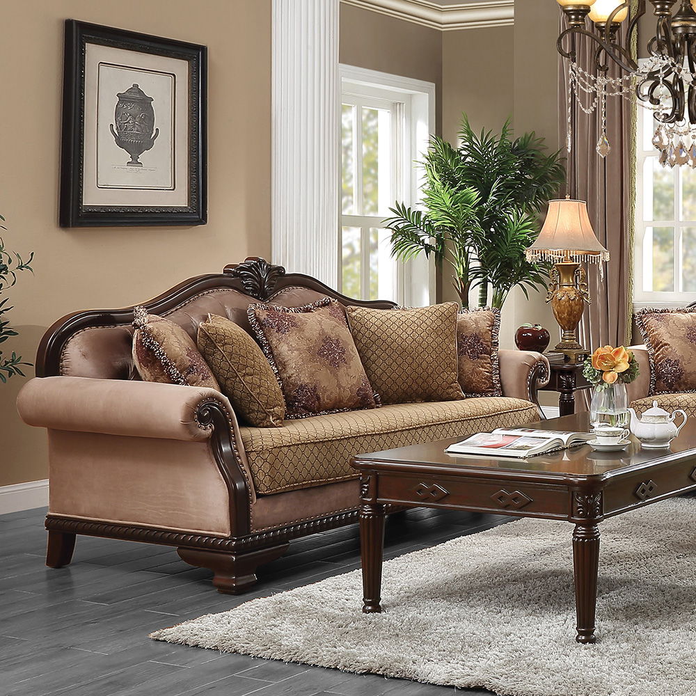 Chateau De Ville - Sofa With 5 Pillows (Same Lv01588) - Fabric & Espresso