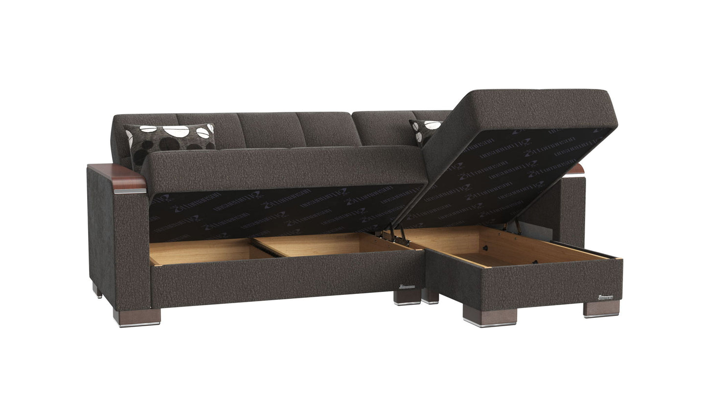 Ottomanson Armada X - Upholstered Convertible Wood Trimmed Chaise Lounge With Storage - Gray Chenille