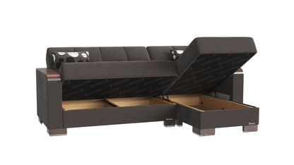 Ottomanson Armada X - Upholstered Convertible Wood Trimmed Chaise Lounge With Storage - Gray Chenille
