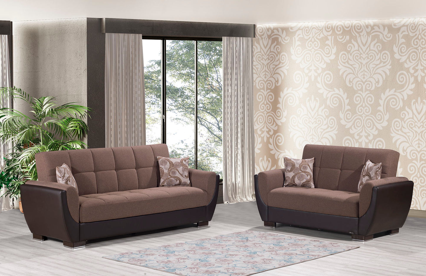 Ottomanson Armada Air - Convertible Sofabed With Storage - Light Brown & Dark Brown