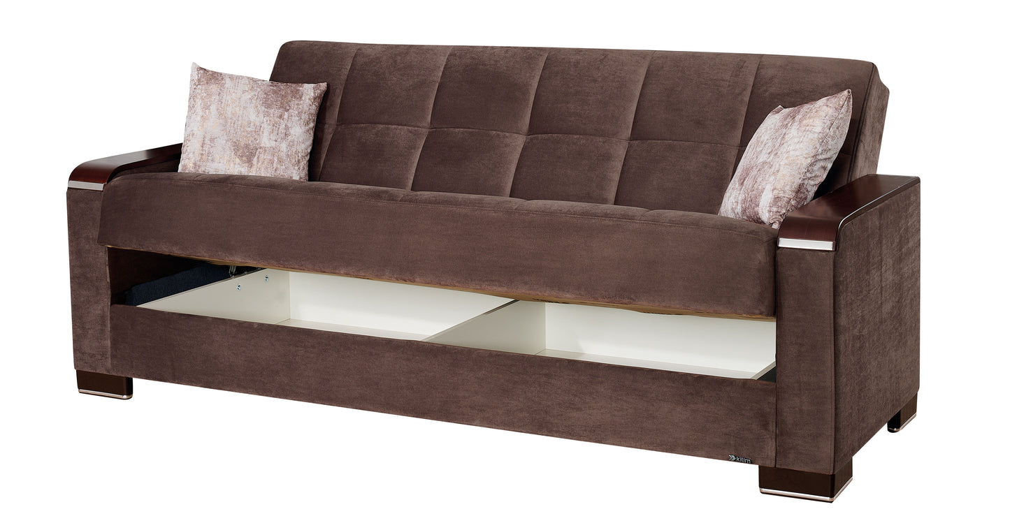 Ottomanson Armada X - Upholstered Convertible Wood Trimmed Sofabed With Storage - Microfiber