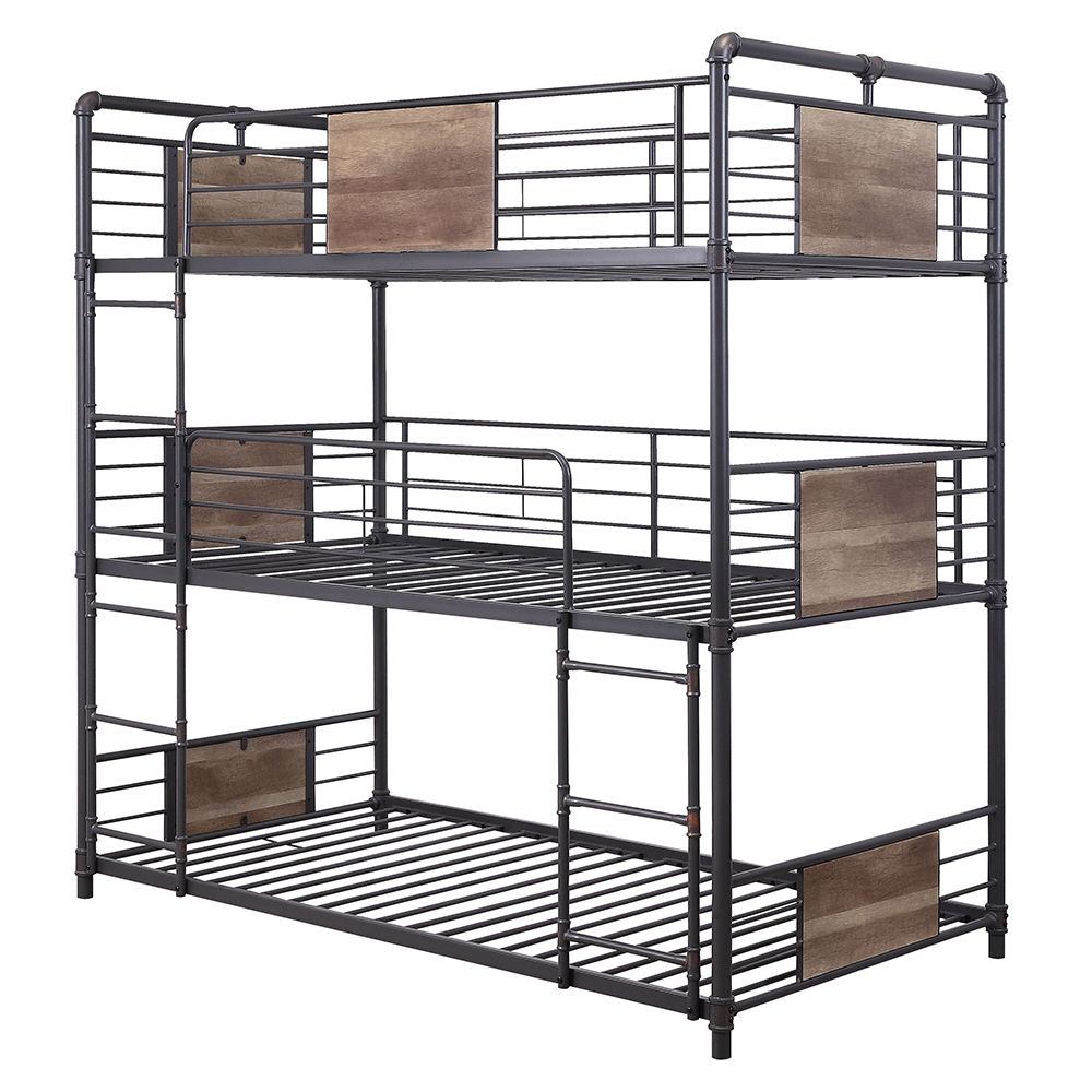 Brantley - Triple Twin Bunk Bed - Sandy Black & Dark Bronze Hand-Brushed