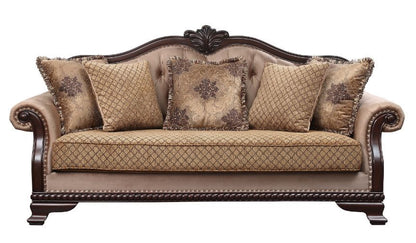 Chateau De Ville - Sofa With 5 Pillows (Same Lv01588) - Fabric & Espresso