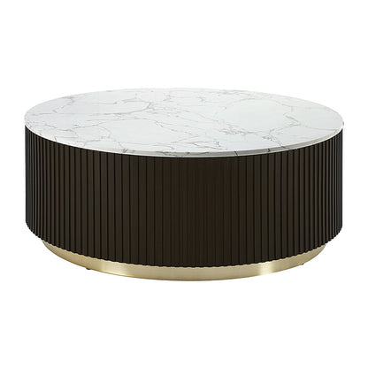 Clayten - Coffee Table - White Natural Marble Top & Espresso