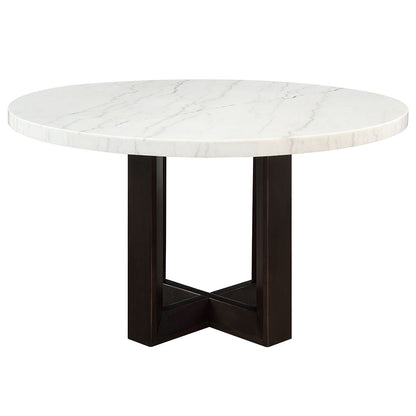 Edwyn - Round Dining Table - White Natural Marble Top & Espresso