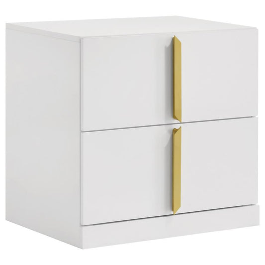 Ines - 2-Drawer Nightstand Bedside Table - White High Gloss