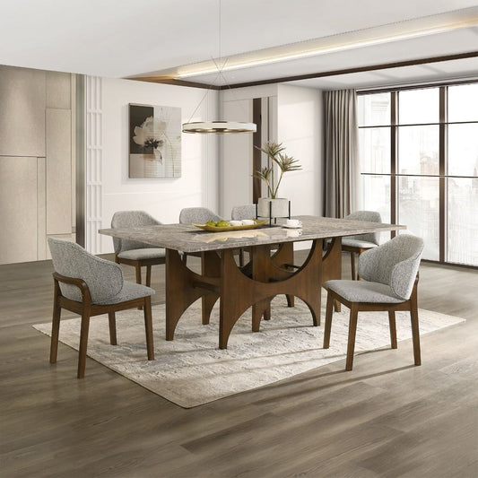 Oleia - Dining Table With Engineered Marble - Natural Marble & Walnut