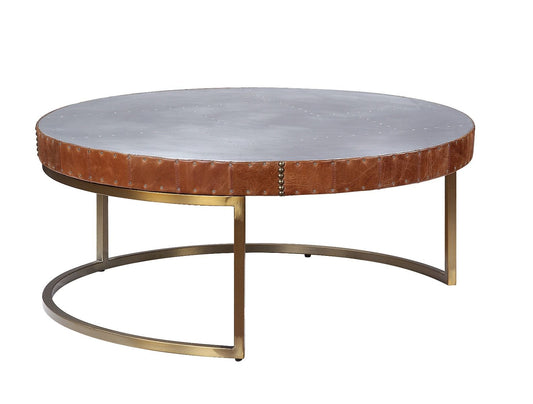 Tamas - 16" Coffee Table - Aluminum & Cocoa Top Grain Leather