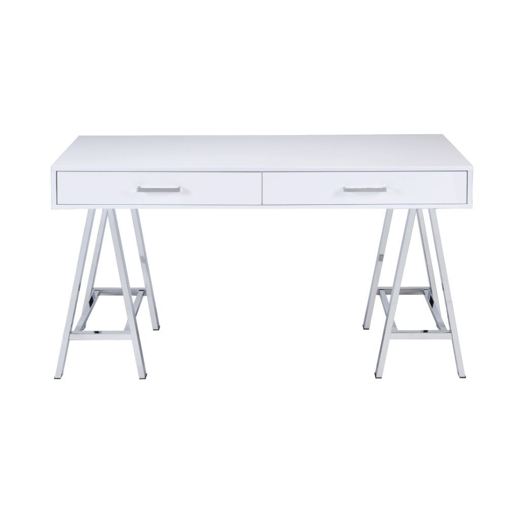 Coleen - Writing Desk (Same Ac00901) - White High Gloss & Chrome