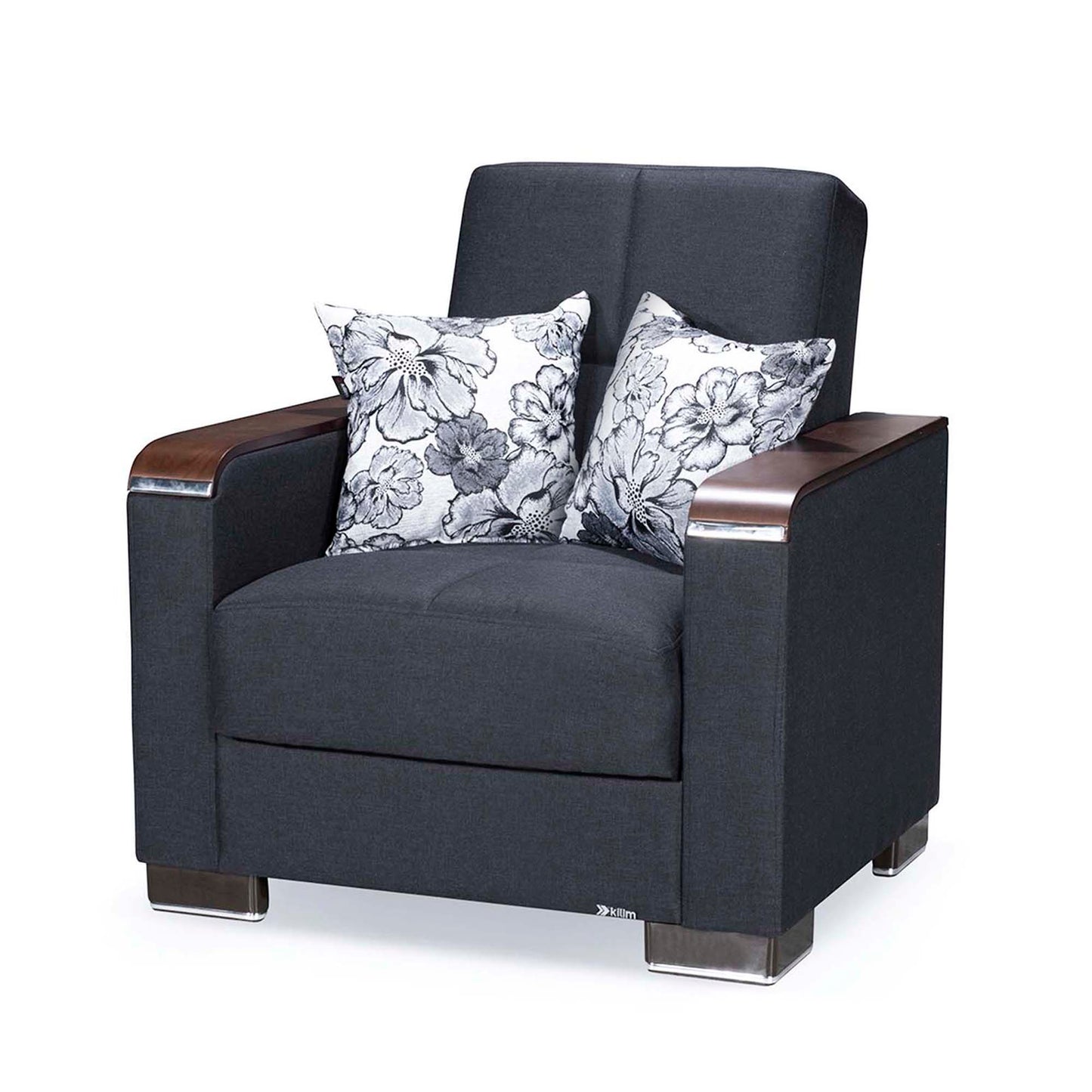 Ottomanson Armada X - Upholstered Convertible Wood Trimmed Armchair With Storage - Polyester