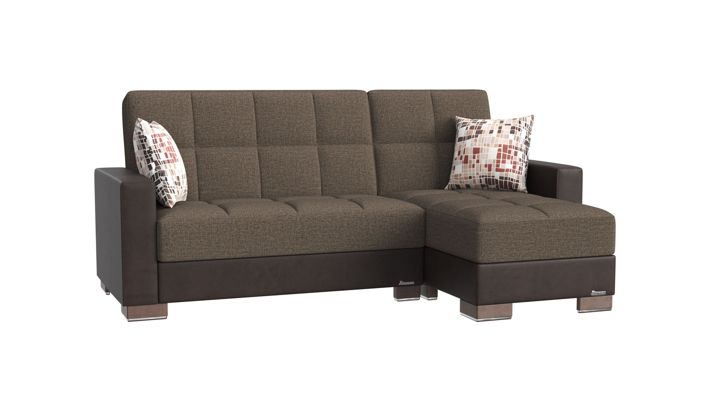 Ottomanson Armada - Upholstered Convertible Chaise Lounge With Storage - Brown PU Polyester