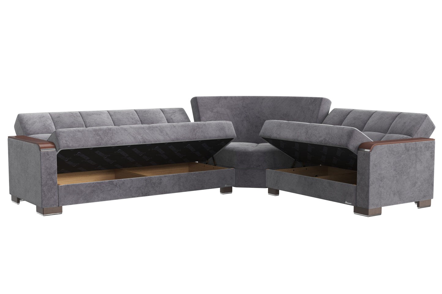 Ottomanson Armada X - Upholstered Convertible Wood Trimmed Sectional With Storage - Microfiber