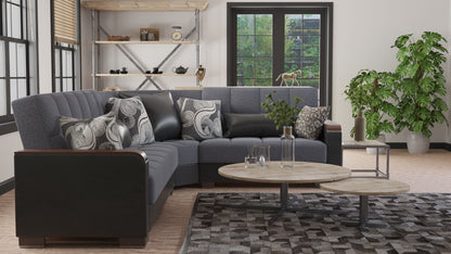 Ottomanson Armada X - Upholstered Convertible Wood Trimmed Sectional With Storage