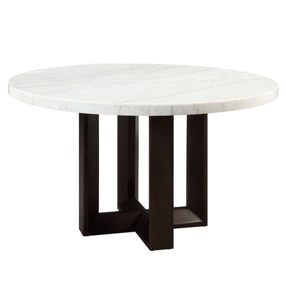 Edwyn - Round Dining Table - White Natural Marble Top & Espresso