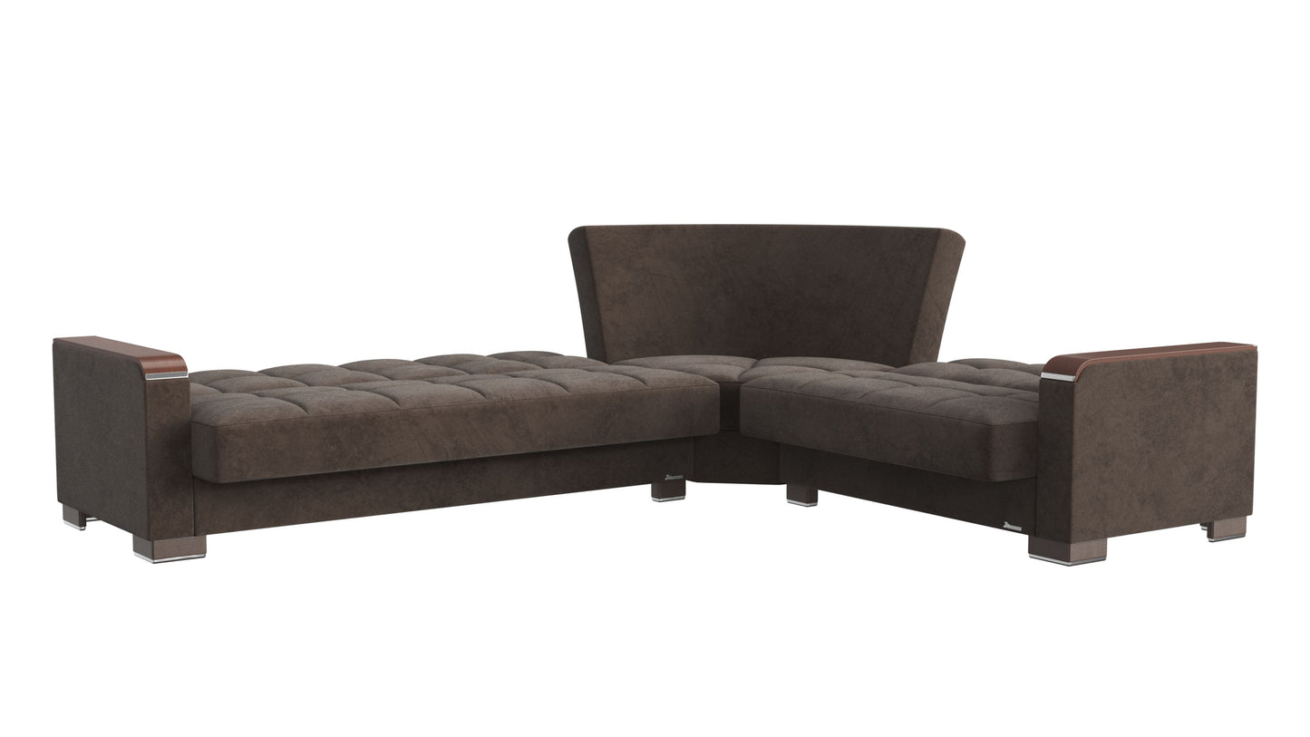 Ottomanson Armada X - Upholstered Convertible Wood Trimmed Sectional With Storage - Microfiber