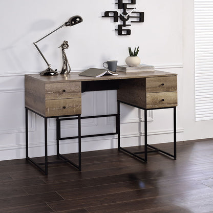 Desirre - Writing Desk With USB - Rustic Oak & Black