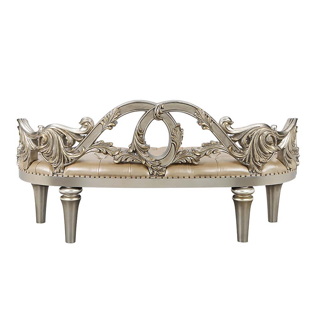 Danae - Bench - Champagne Synthetic Leather & Gold