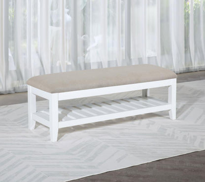 Bexhill - Upholstered Rectangular Bench With Shelf - White