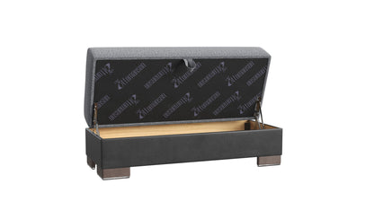 Ottomanson Armada X - Upholstered Convertible Wood Trimmed Ottoman With Storage - Gray/Black PU Polyester