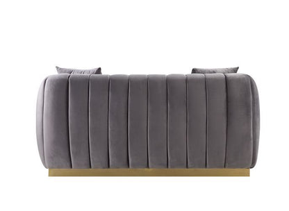 Elchanon - Loveseat With 2 Pillows - Gray Velvet & Gold