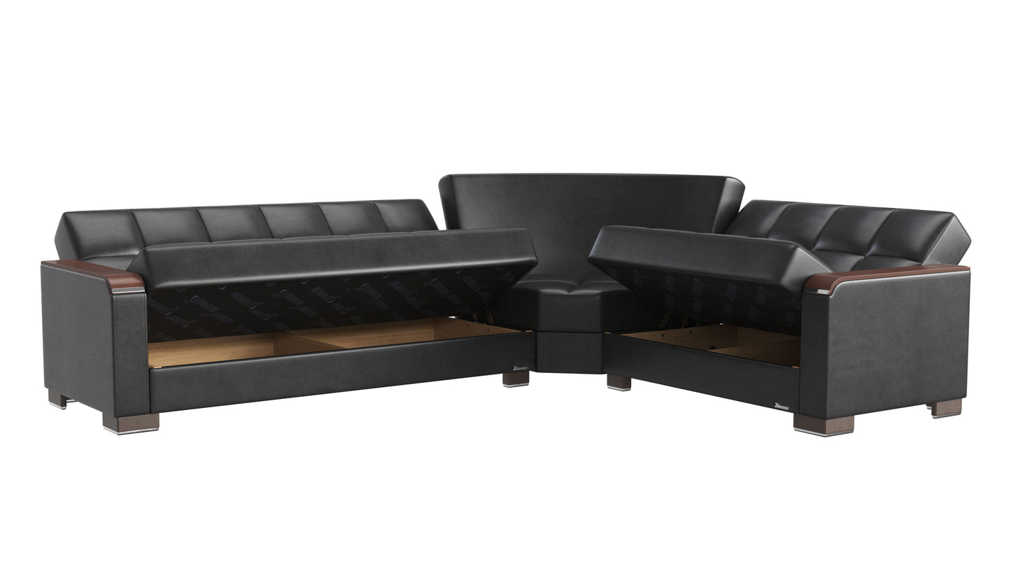 Ottomanson Armada X - Upholstered Convertible Wood Trimmed Sectional With Storage