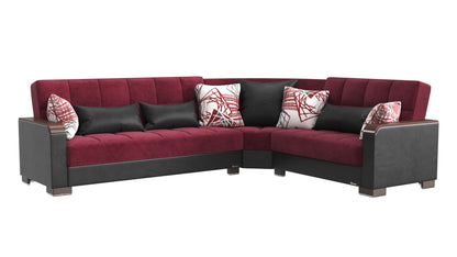 Ottomanson Armada X - Upholstered Convertible Wood Trimmed Sectional With Storage - Microfiber