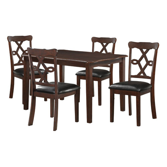 Ingeborg - 5 Piece Dining Set - Black Synthetic Leather & Espresso