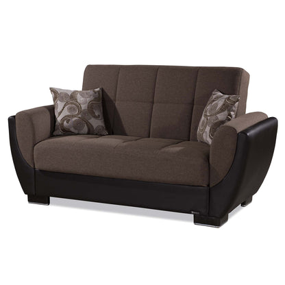 Ottomanson Armada Air - Upholstered Convertible Loveseat With Storage - Brown PU Polyester