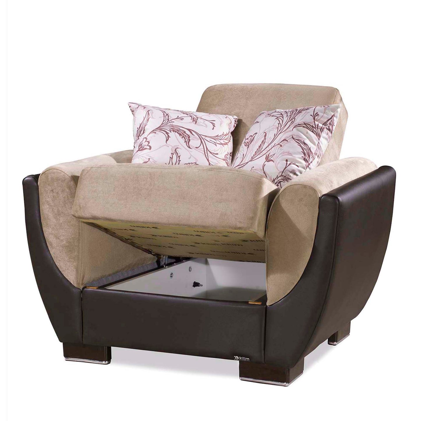 Ottomanson Armada Air - Upholstered Convertible Armchair With Storage - Beige/Brown PU Chenille
