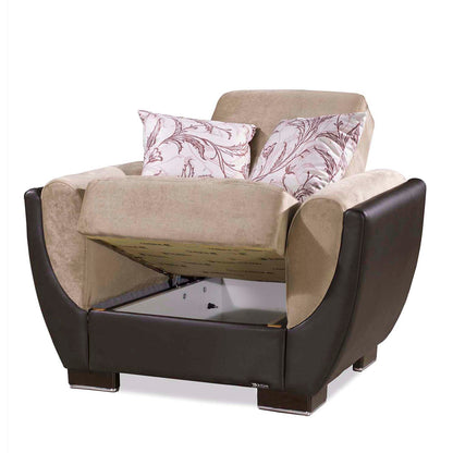 Ottomanson Armada Air - Upholstered Convertible Armchair With Storage - Beige/Brown PU Chenille