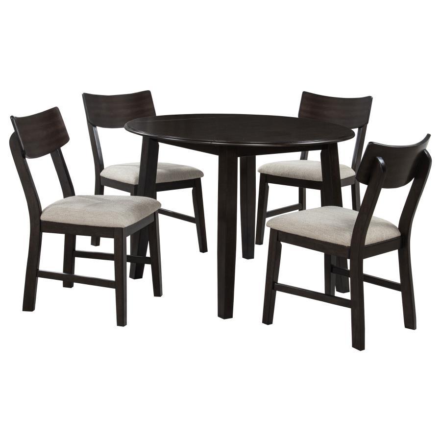 Catley - 5 Piece Round Drop Leaf Dining Table Set - Dark Coffee
