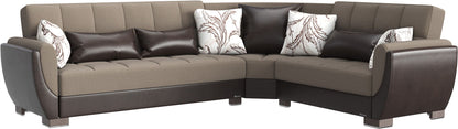 Ottomanson Armada Air - Upholstered Convertible Sectional With Storage - Beige/Brown PU Chenille