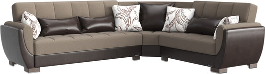 Ottomanson Armada Air - Upholstered Convertible Sectional With Storage - Beige/Brown PU Chenille