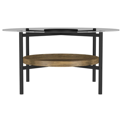 Delfin - Round Glass Top Coffee Table - Black And Brown