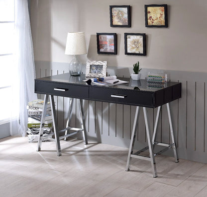 Coleen - Writing Desk With USB - Black High Gloss & Chrome