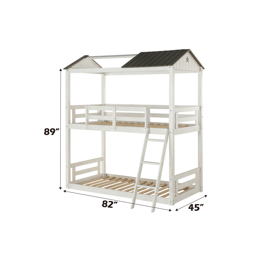 Nadine Cottage - Twin Over Twin Bunk Bed - Weathered White & Washed Gray