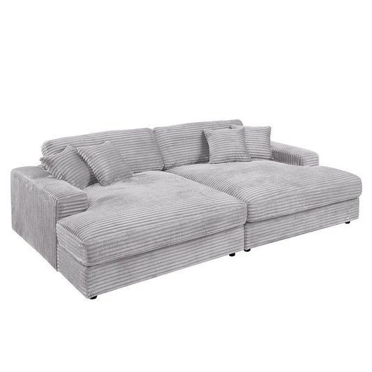 Hilde - Sectional Sofa With 4 Pillows - Light Gray Corduroy