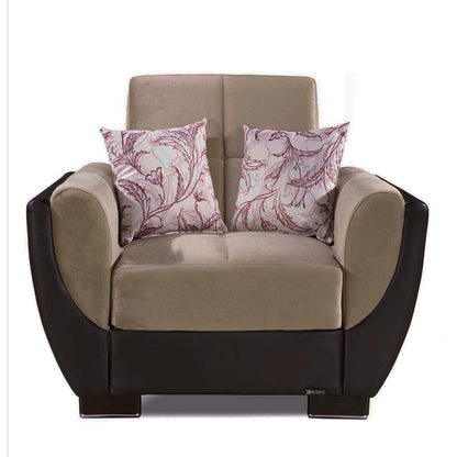 Ottomanson Armada Air - Upholstered Convertible Armchair With Storage - Beige/Brown PU Chenille