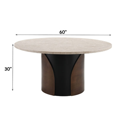 Rufina - Round Dining Table With Marble Top - Natural Marble Top & Walnut